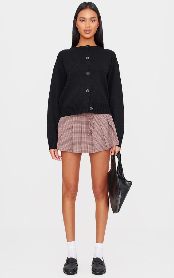 Burgundy Gingham Print Pleated Tie Detail Mini Skirt Product Image