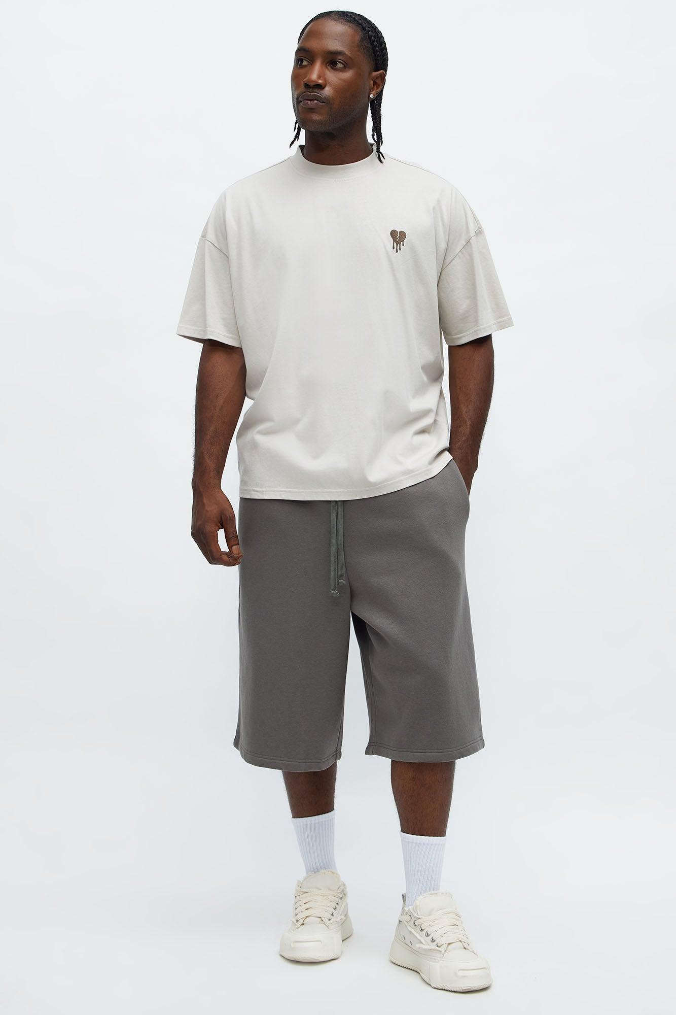 Oversized Mini Embroidery Heavy Weight Boxy tee - Taupe Male Product Image