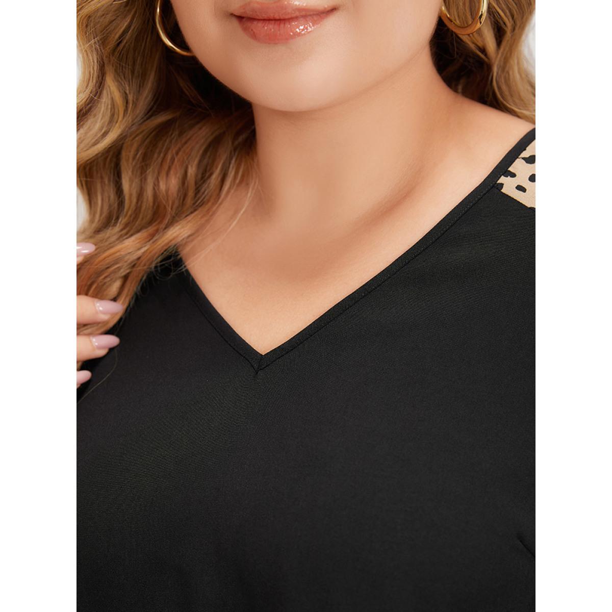 Plus Size Multicolor Leopard Print Raglan Sleeve Gathered Ruffle Trim Blouse Women Elegant Half Sleeve V-neck Dailywear Blouses BloomChic 18-20/2X Product Image