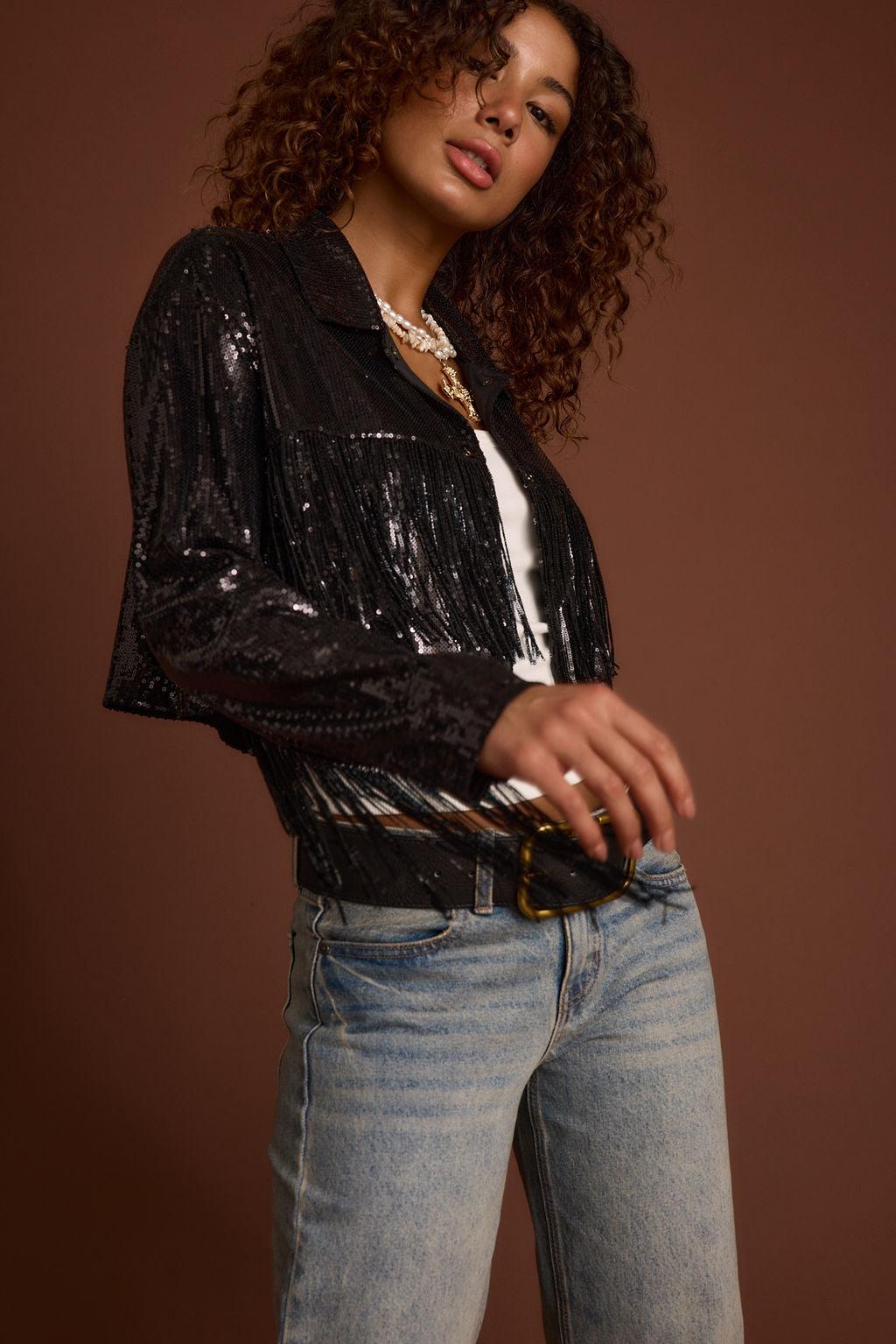 Star Crossed Black Sequin Jacket Product Image