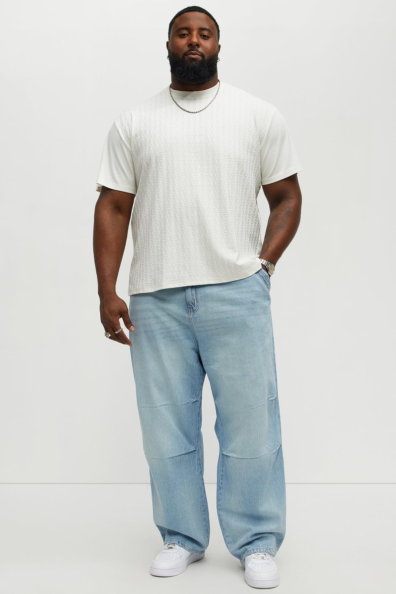 Textured Geometric Short Sleeve Tee - Off White Male Product Image