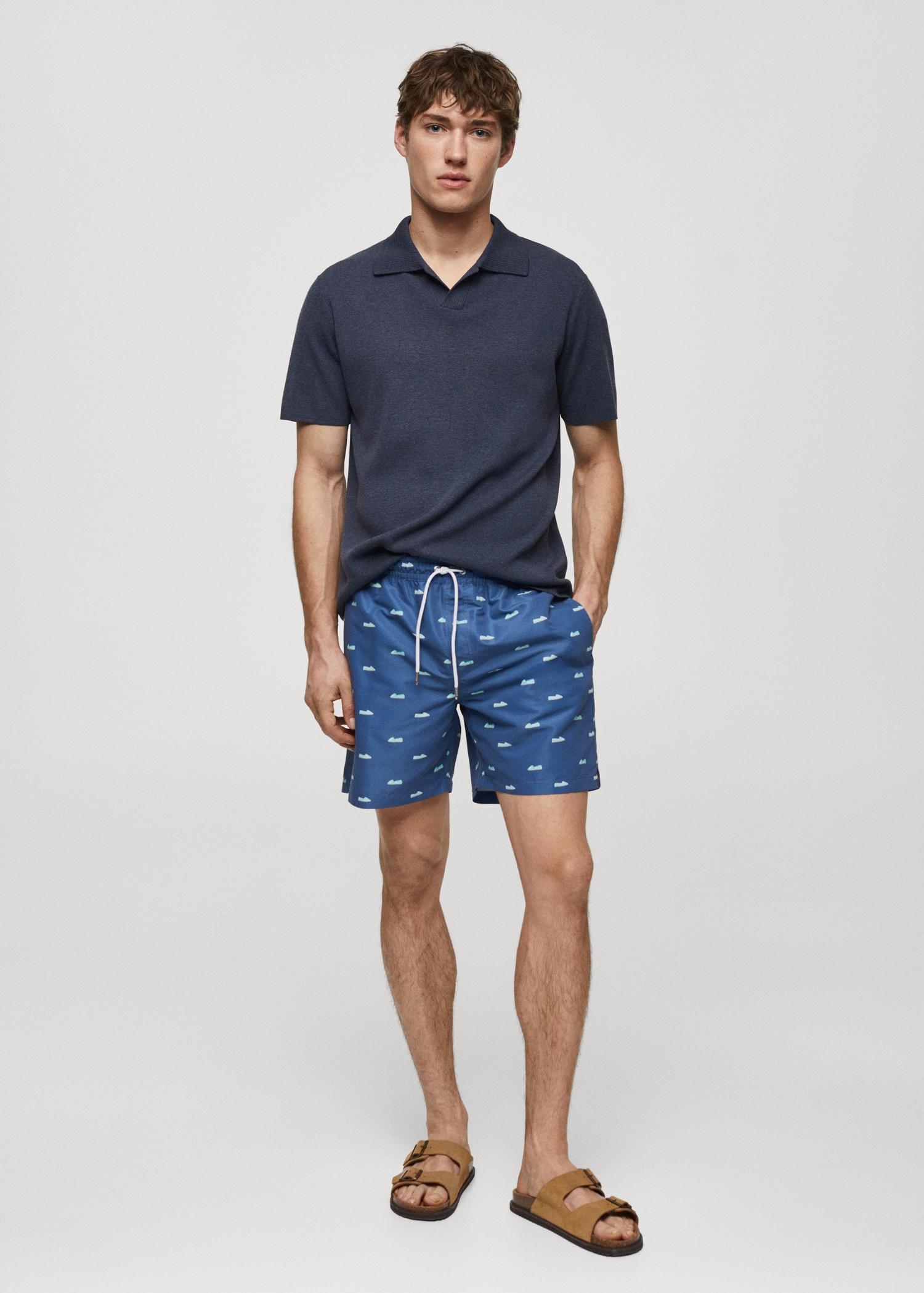 Espadrille-print swimsuit with drawstring - Men | MANGO USA Product Image