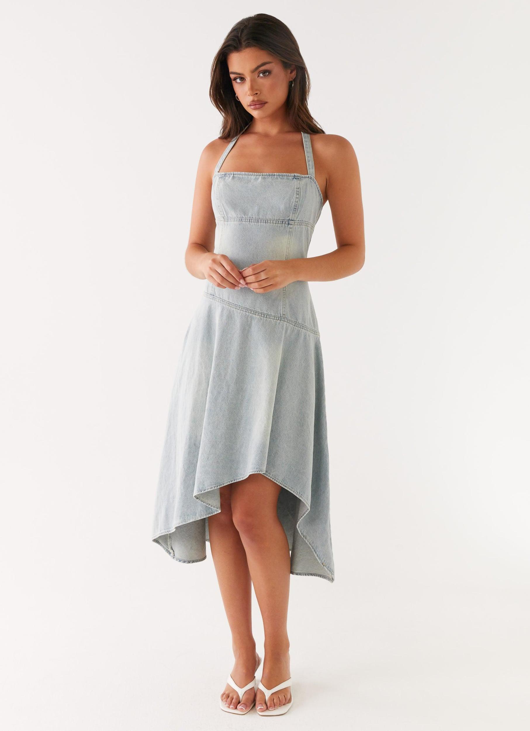 Tanisha Denim Midi Dress - Washed Blue Product Image