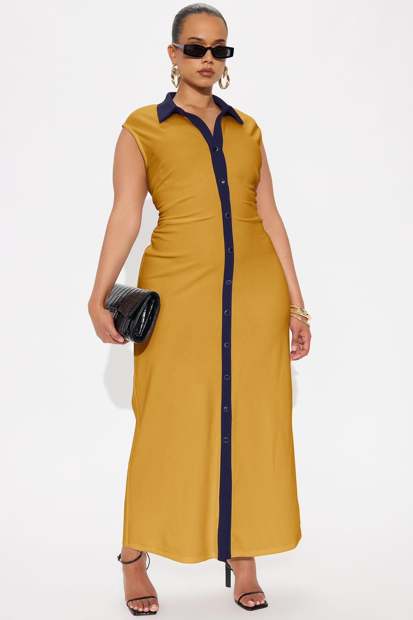 Stella Contrast Maxi Dress - Mustard Product Image
