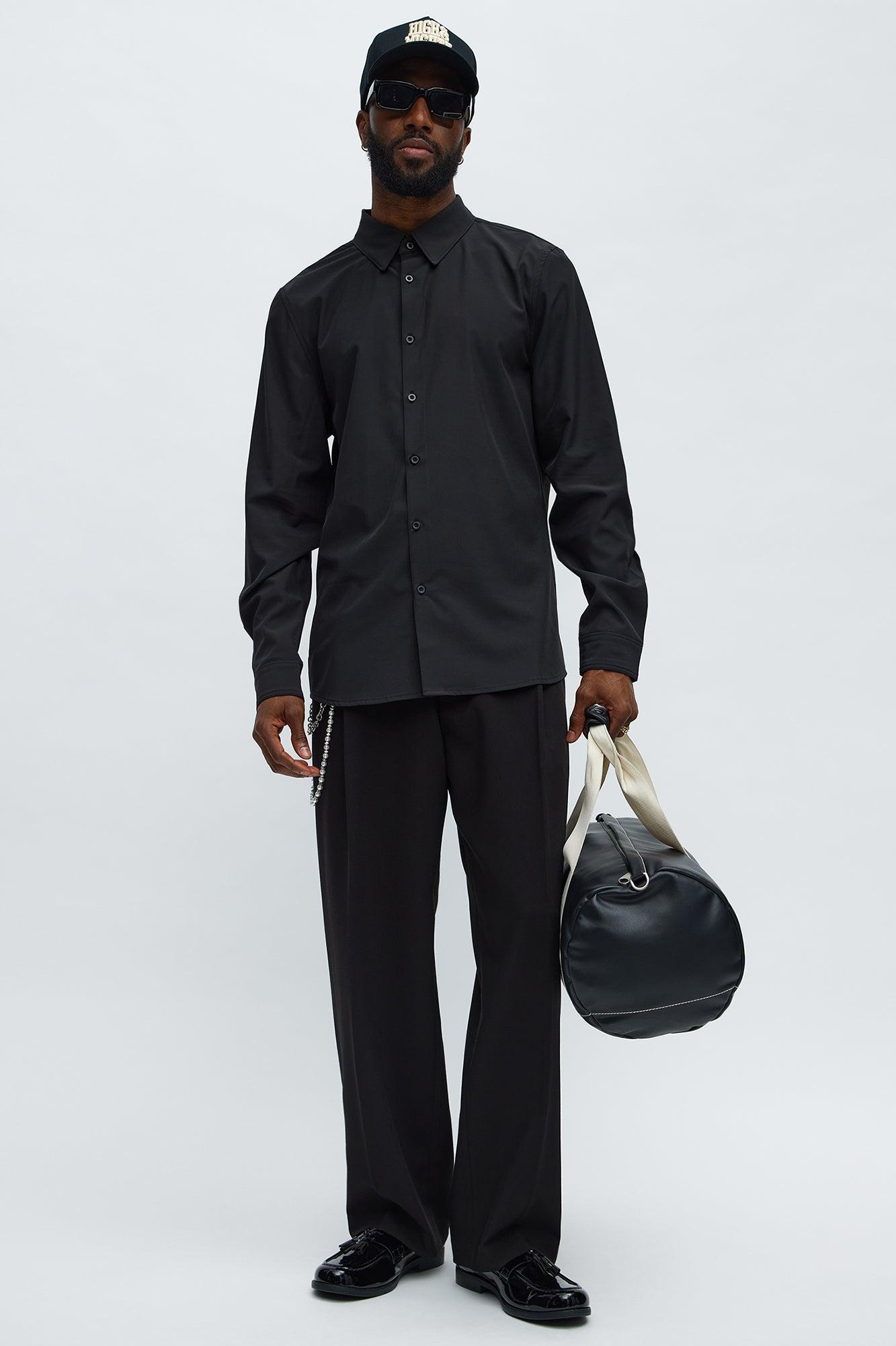 Slim Long Sleeve Stretch Shirt - Black Product Image