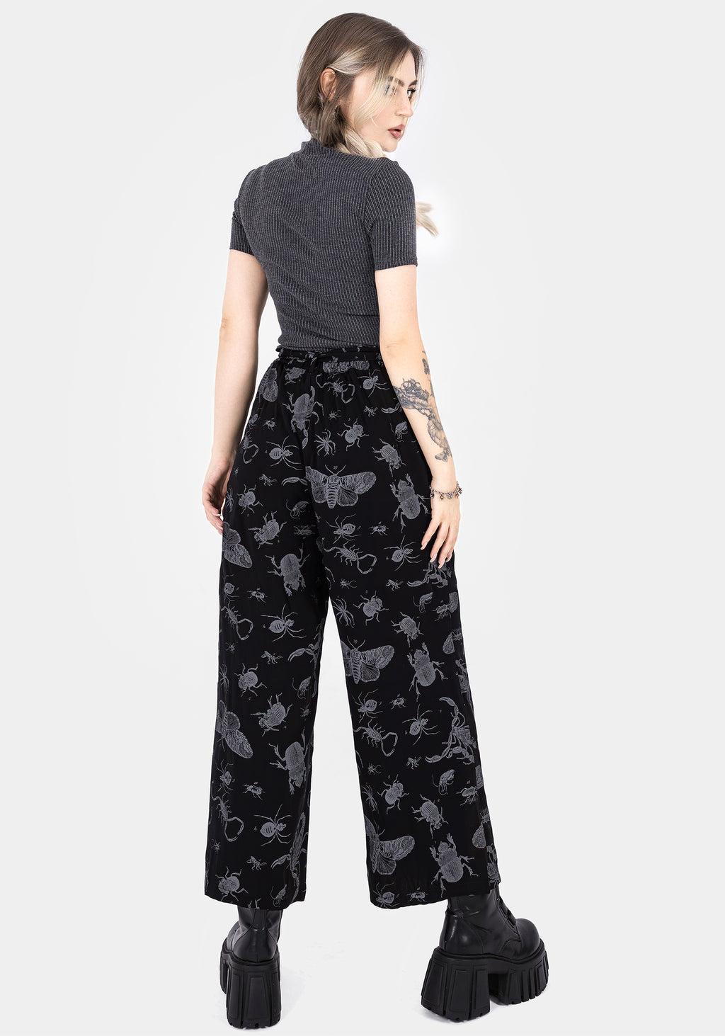 Parasite Bugs Wide Leg Paperbag Culotte Trousers - Black Product Image