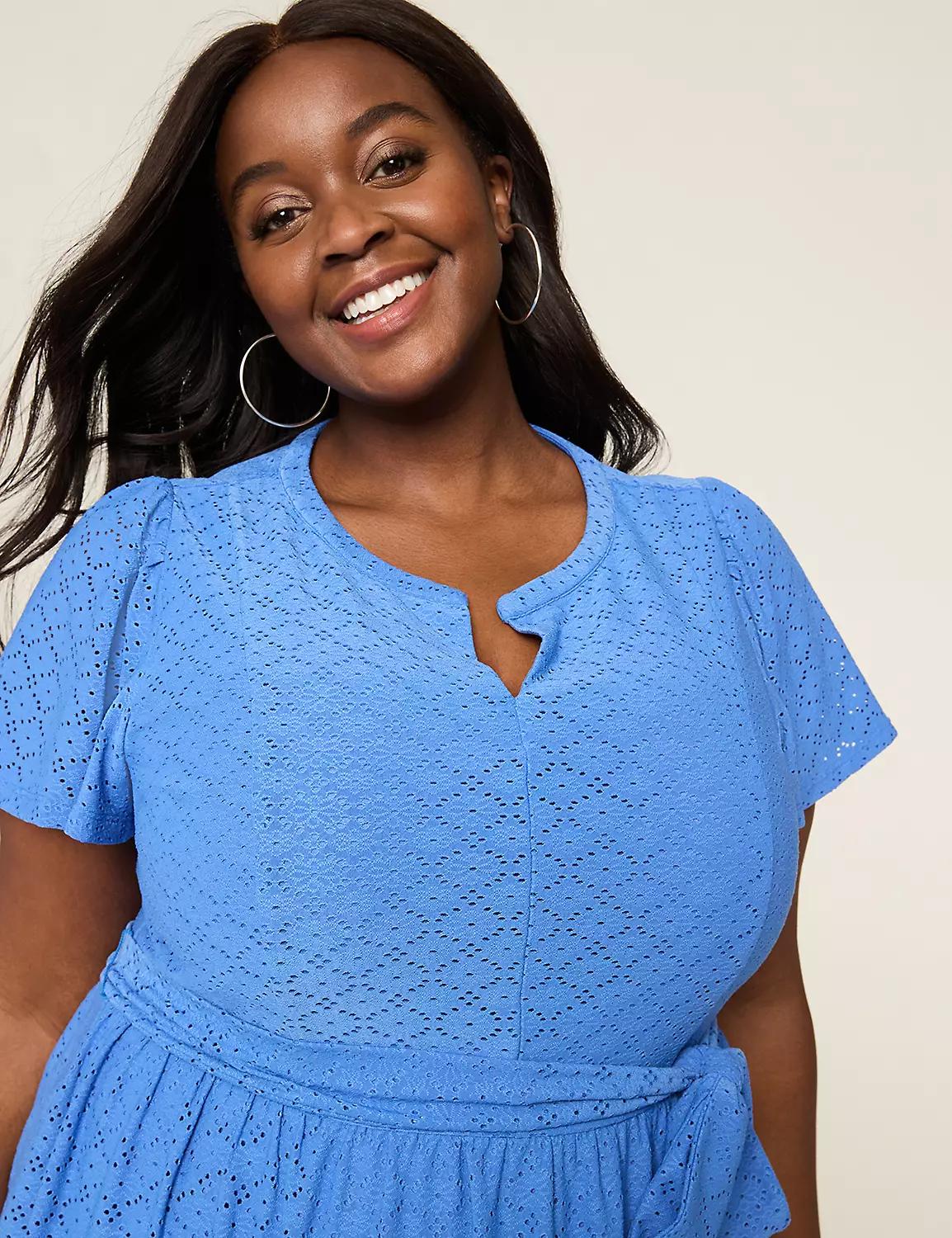 Knit Eyelet Split-Neck Dress Product Image