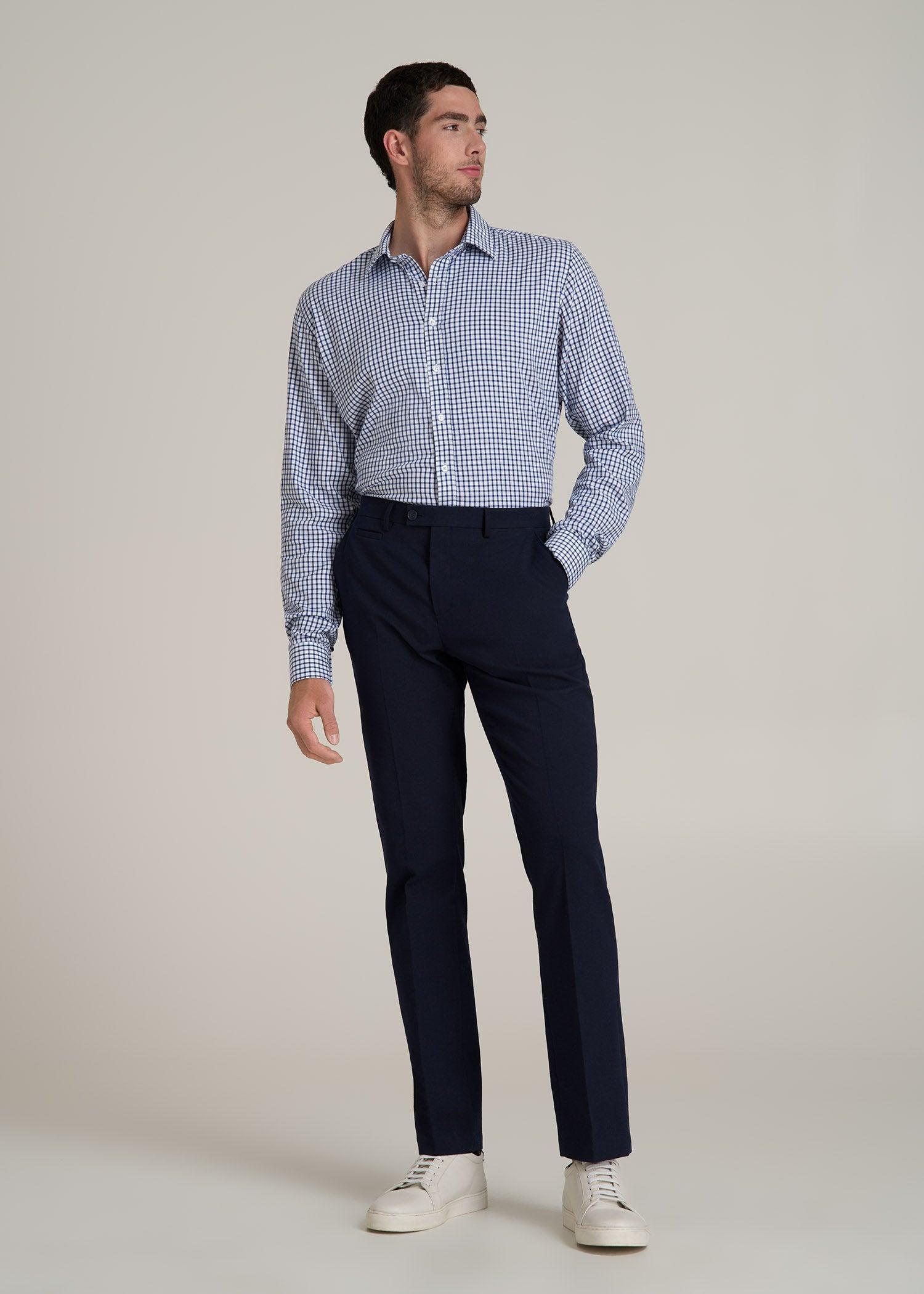 Oskar Button-Up Dress Shirt for Tall Men in Bright Blue Grid Male Product Image