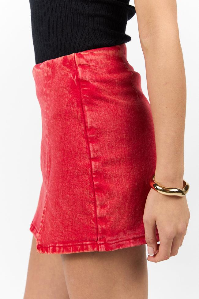My Favorite Red Acid Wash Side Slit Denim Skort SALE Product Image