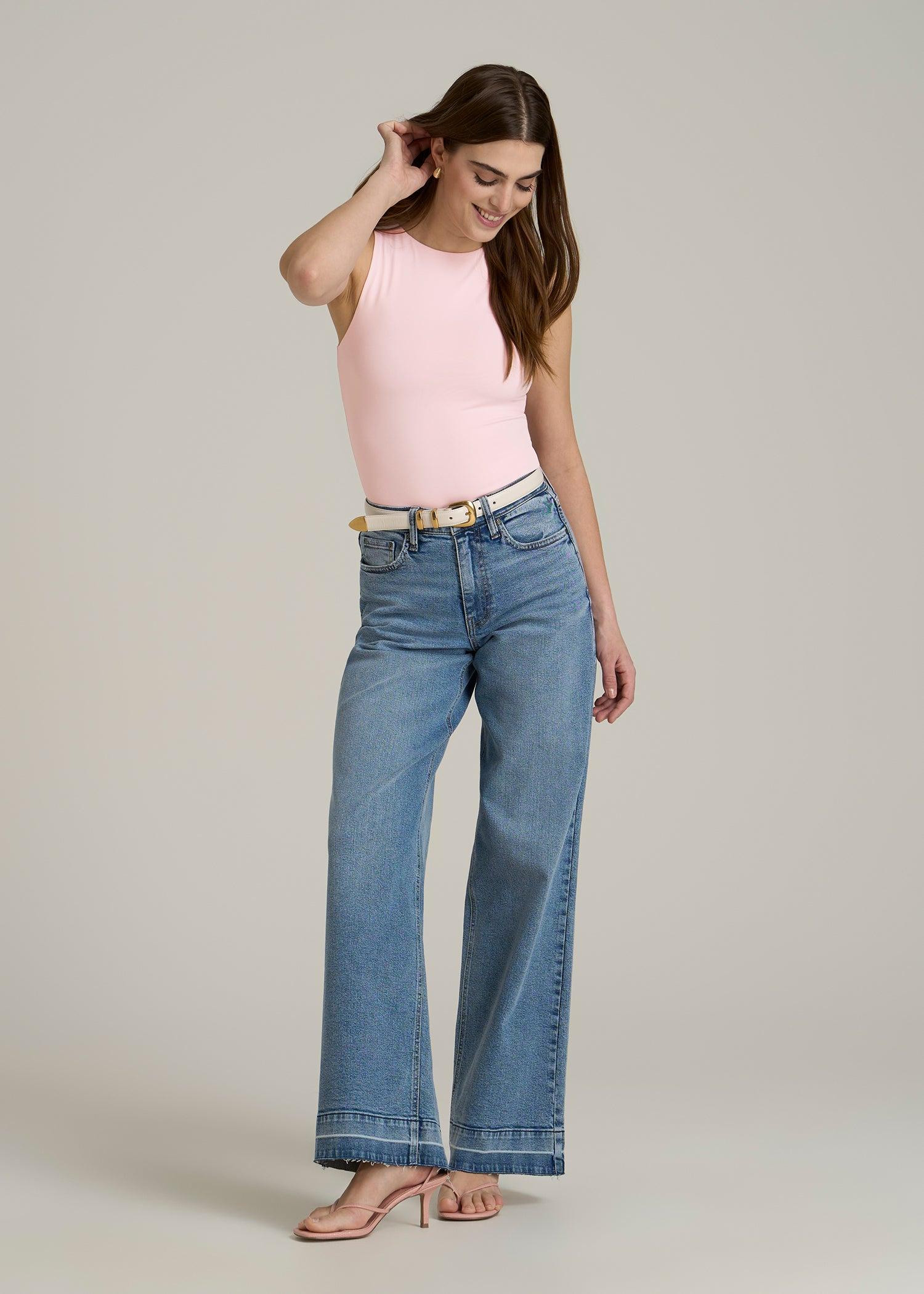 High Crewneck Sleeveless Bodysuit for Tall Women in Barely Pink Female Product Image