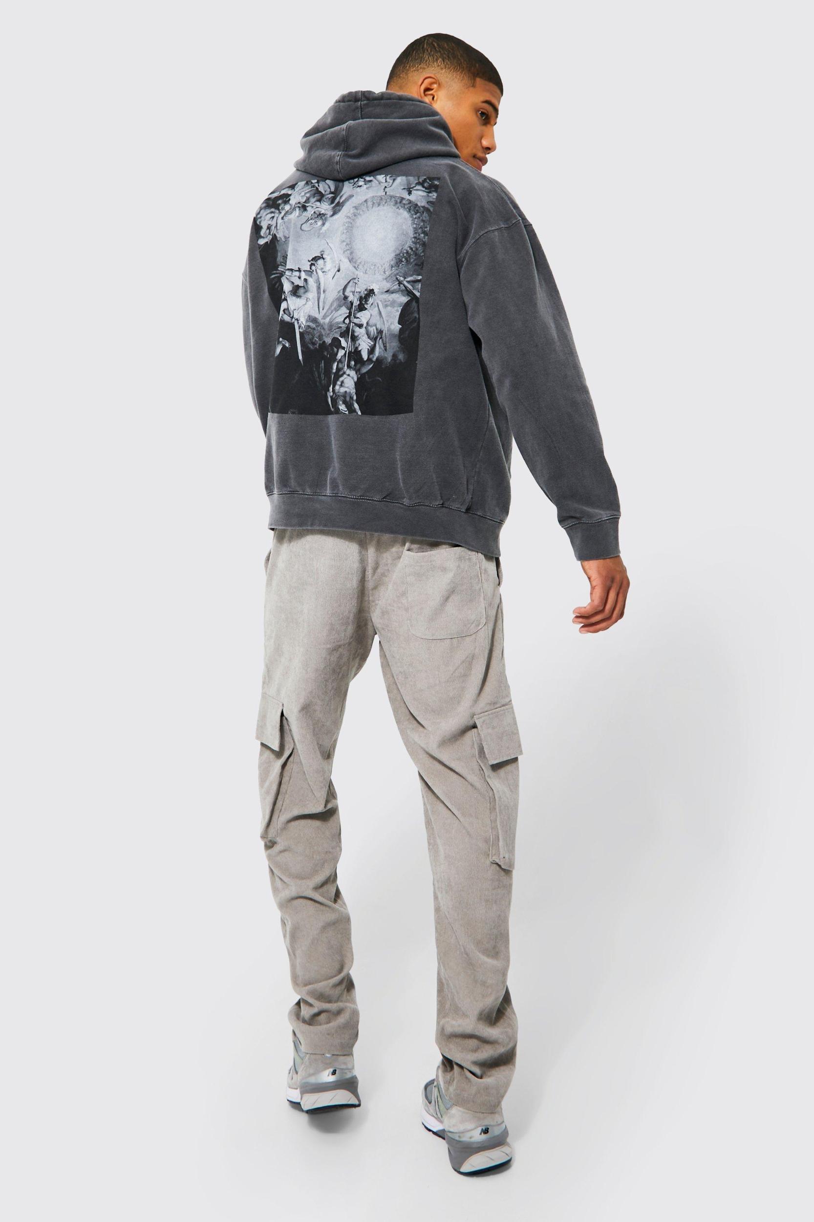 Oversized Washed Renaissance Graphic Hoodie | boohooMAN USA Product Image