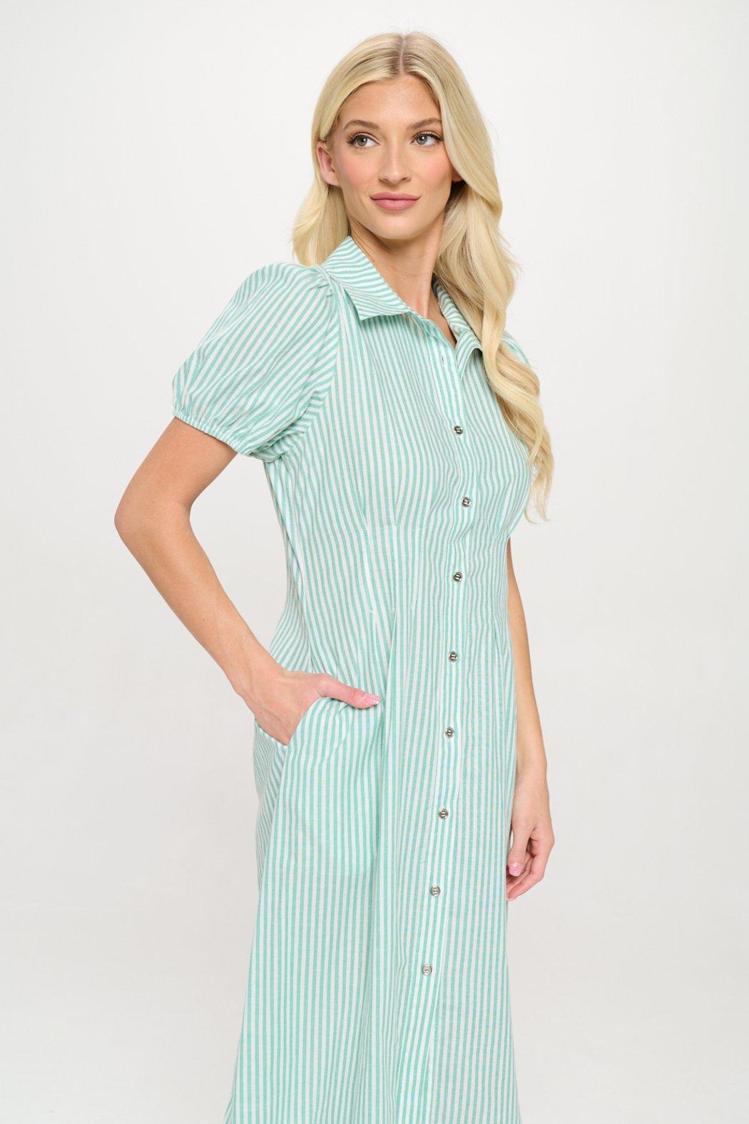 Mediterranean Stripe Button Down Shirt Dress Product Image