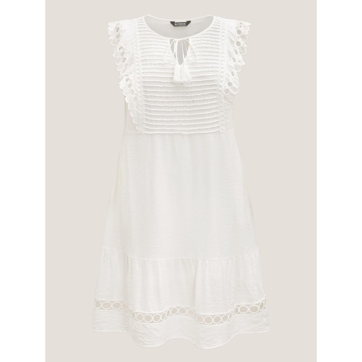 Plus Size Lace Embroidered Sleeve Plain Midi Dress Originalwhite Women V-neck Cap Sleeve Curvy BloomChic 18-20/2X Product Image