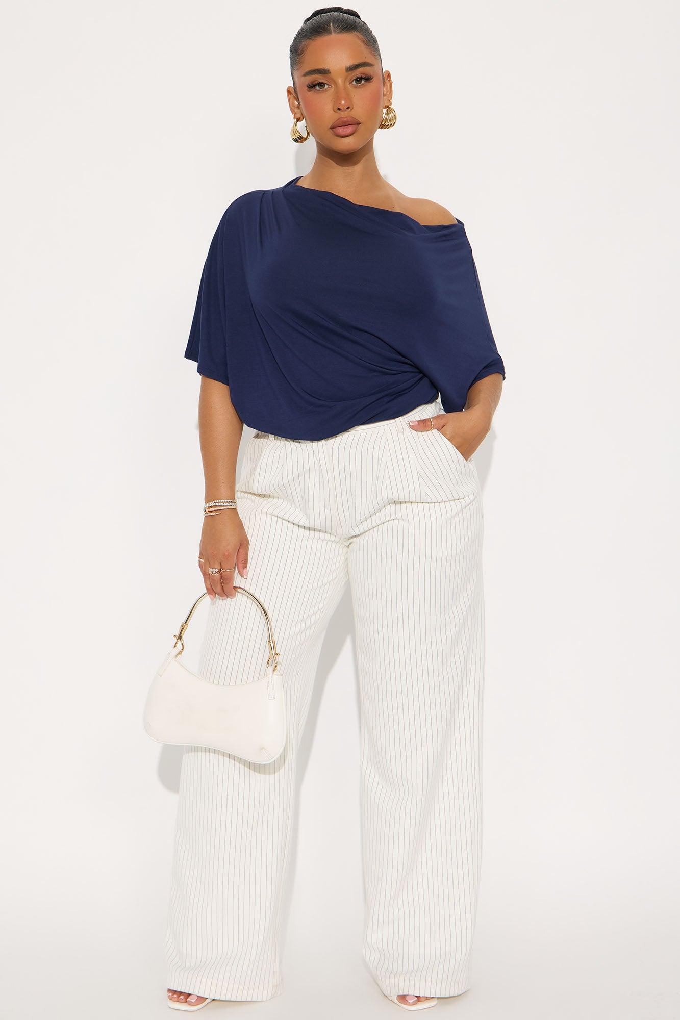 Flatter Me Off Shoulder Bodysuit - Navy Female Product Image