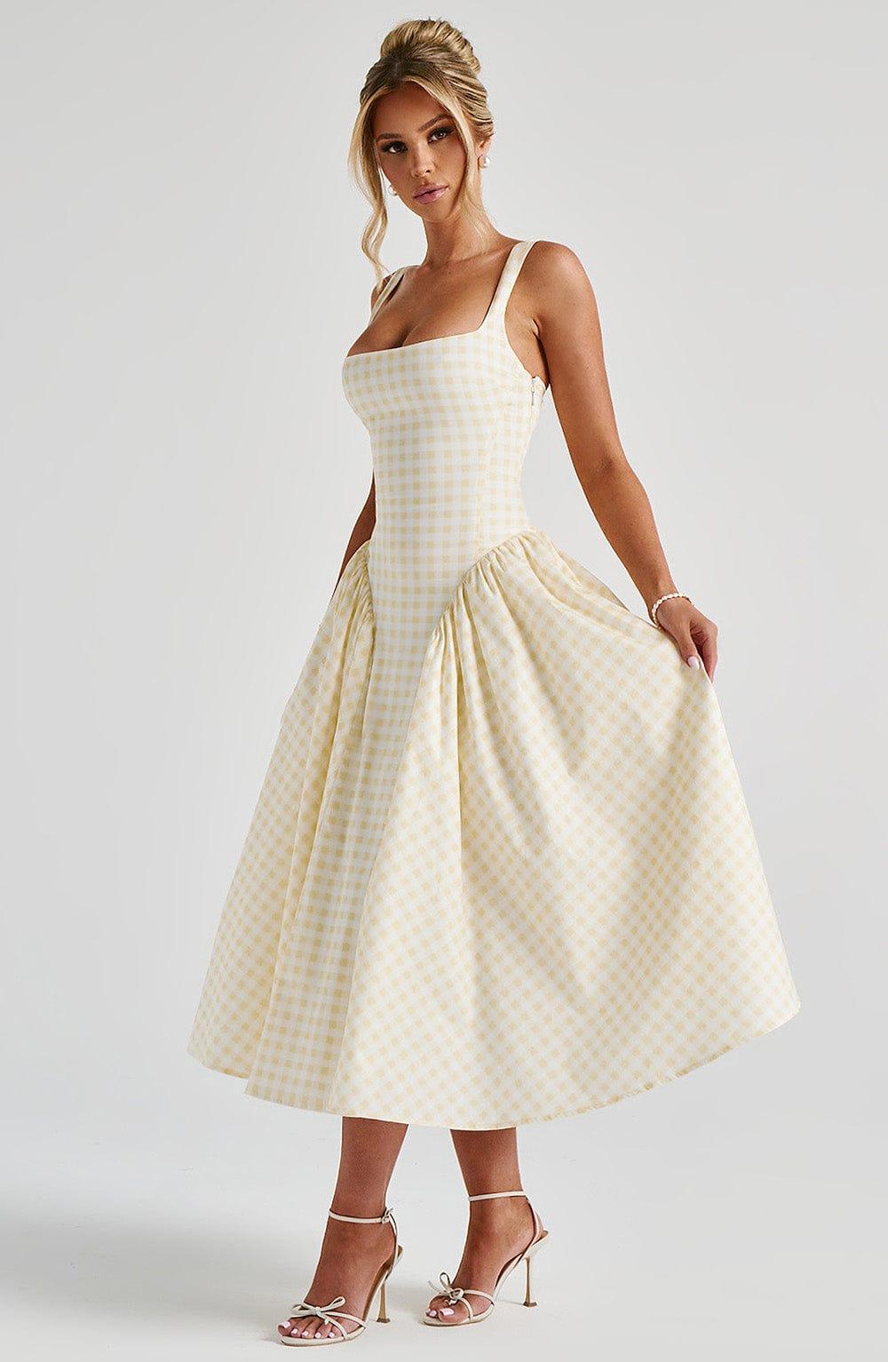 Sherrie Midi Dress - Lemon Gingham Product Image