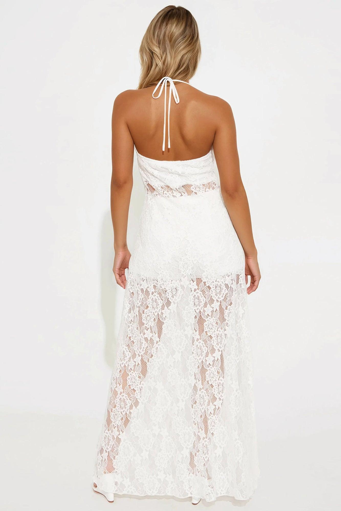 Arabella Lace Long Flyaway Top And Micro Short Set - White Product Image