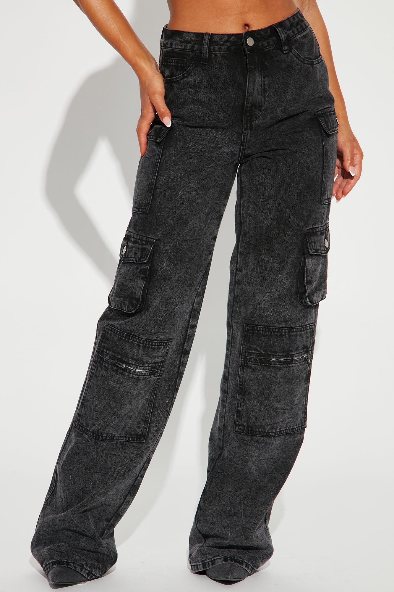 Tall Mad For You Cargo Jeans - Acid Wash Black Product Image