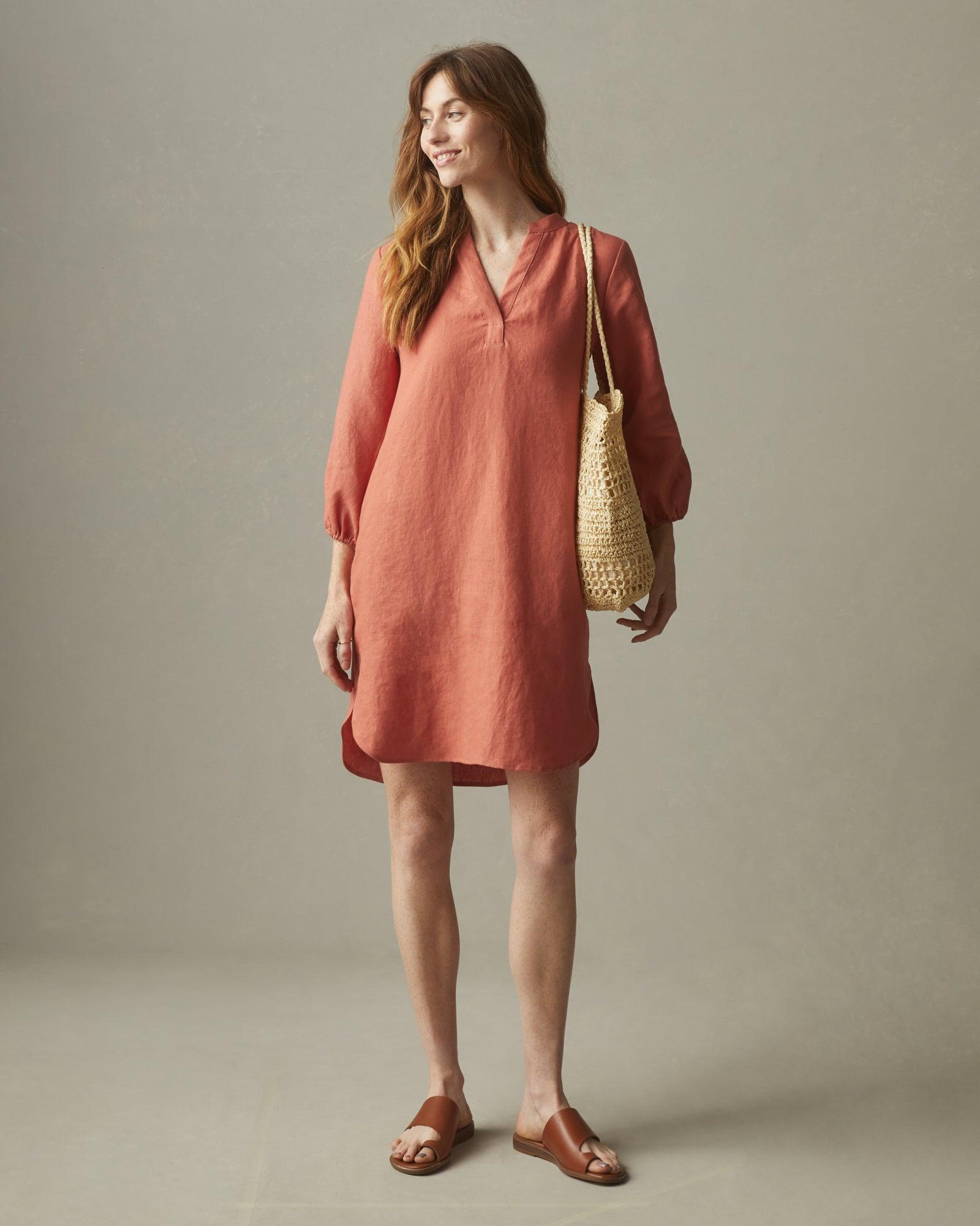 Women's Linen Tunic Dress - Deep Apricot Product Image