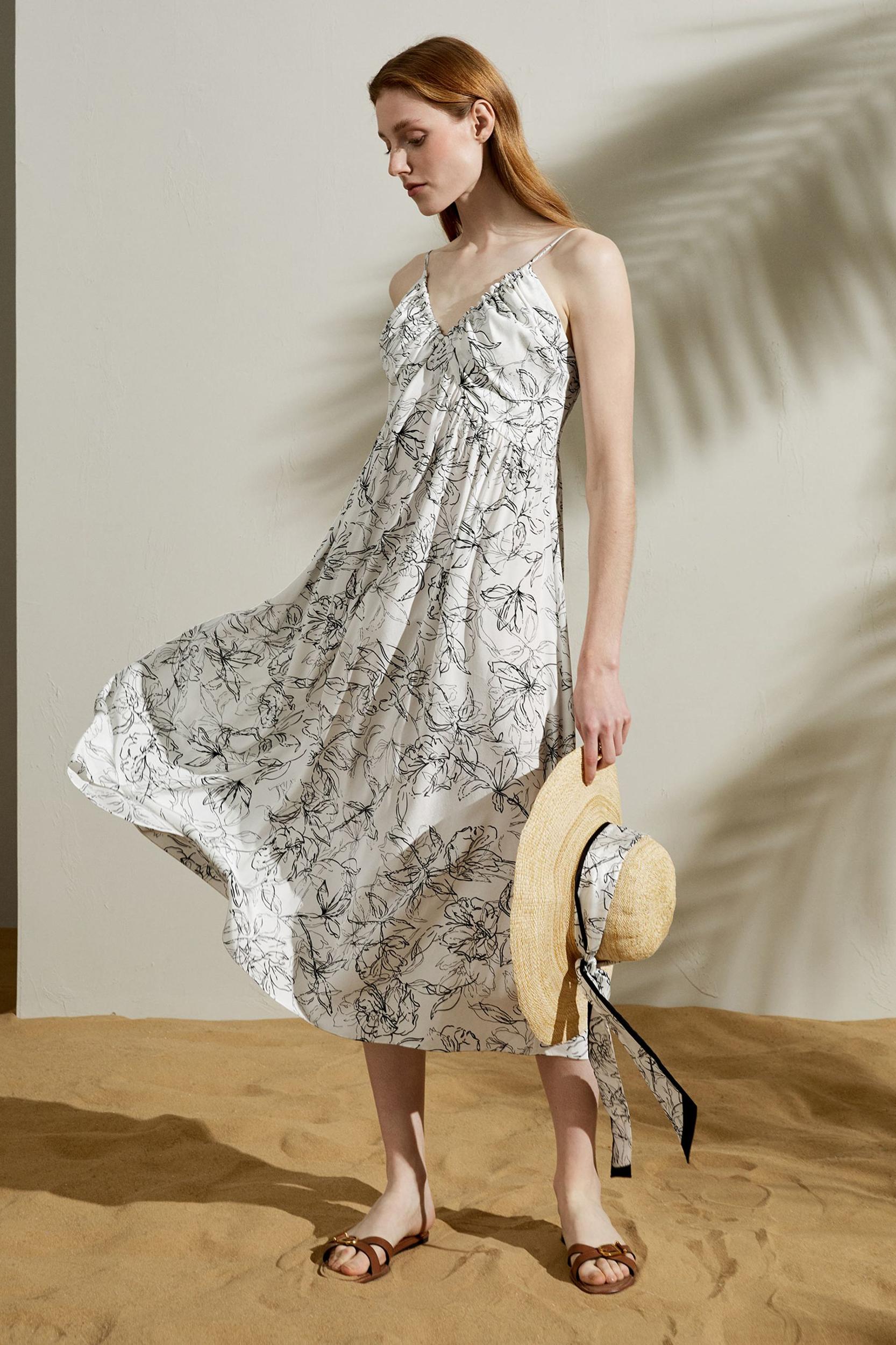 Floral Sketch V-neck Silk Dress Product Image