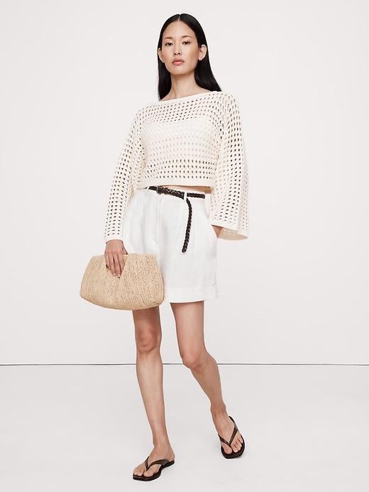 Cotton Crochet-Style Cropped Sweater Product Image