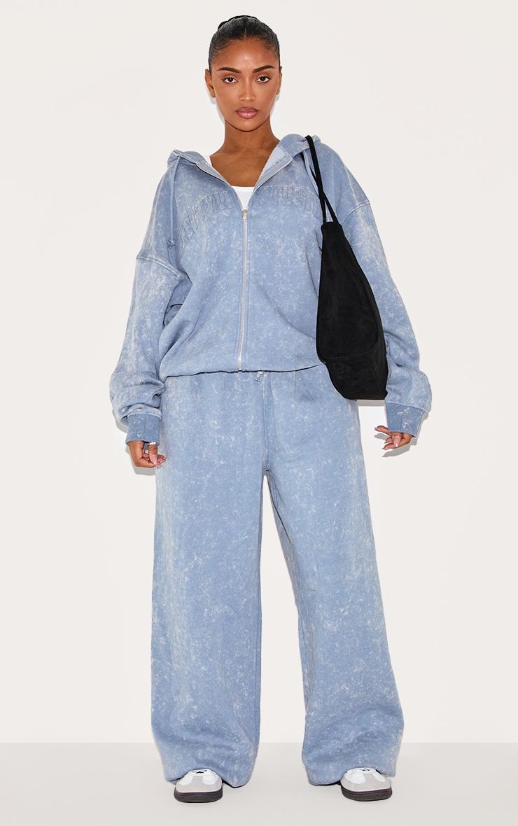 PRETTYLITTLETHING Shape Petrol Blue Embroidery Washed Zip Through Hoodie Product Image