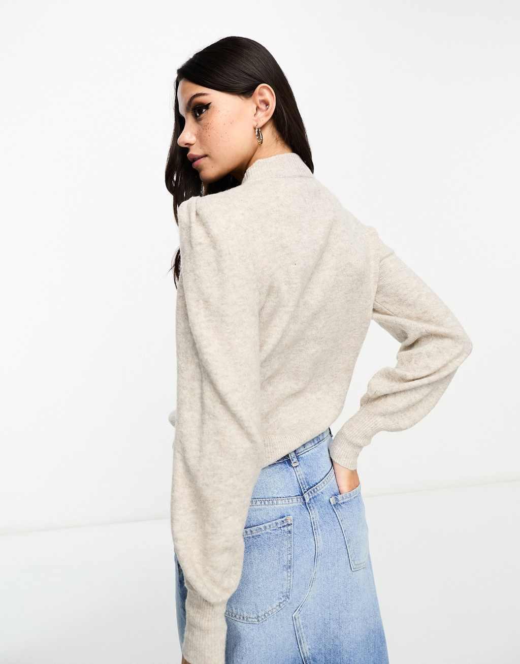 JDY puff sleeve sweater in stone Product Image