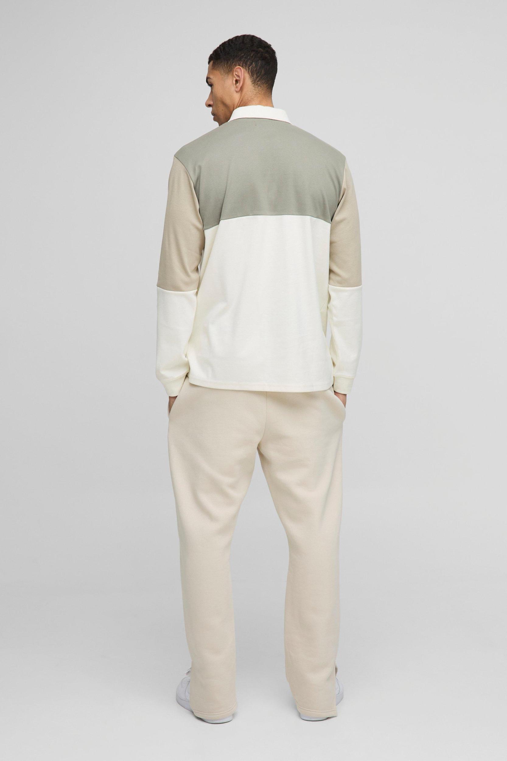 Regular Fit Man Colour Block Interlock Rugby Polo | boohooMAN USA Product Image