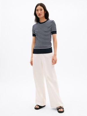 Lightweight Stripe Short-Sleeve Sweater Product Image