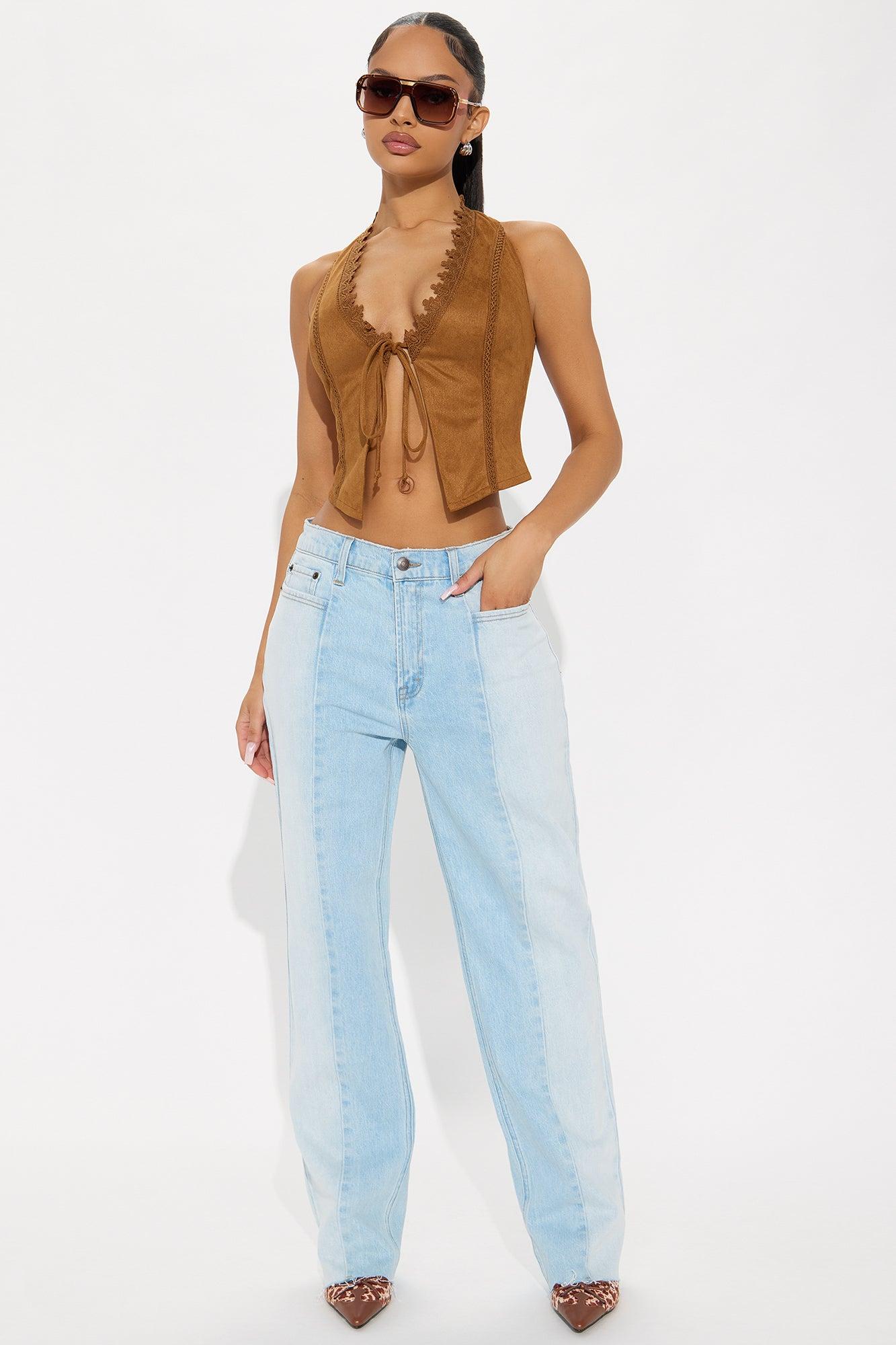 Andi Two Tone Straight Leg Jeans - Light Wash Female Product Image