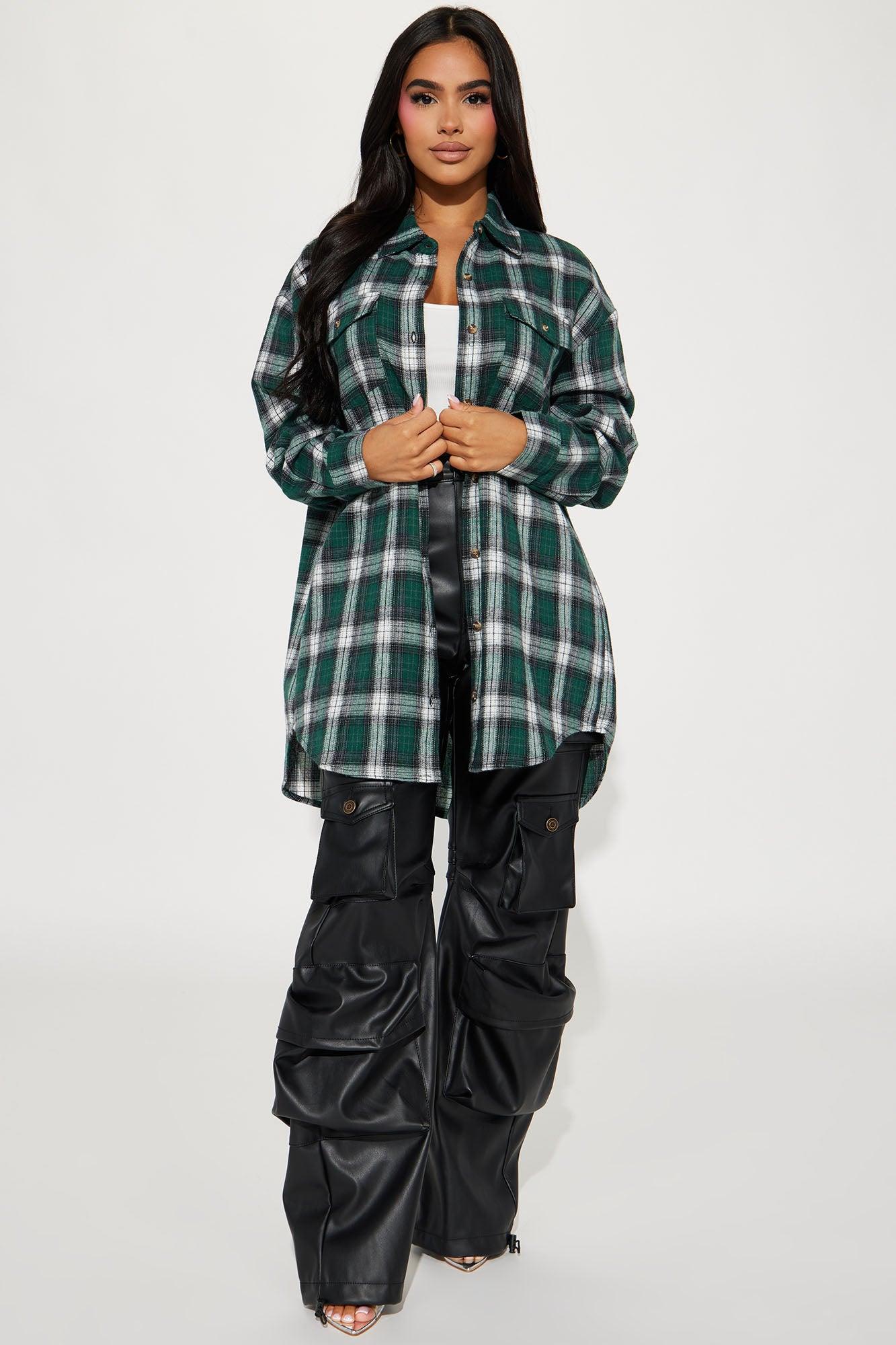 Pretty In Plaid Oversized Flannel Top - Green/combo Female Product Image
