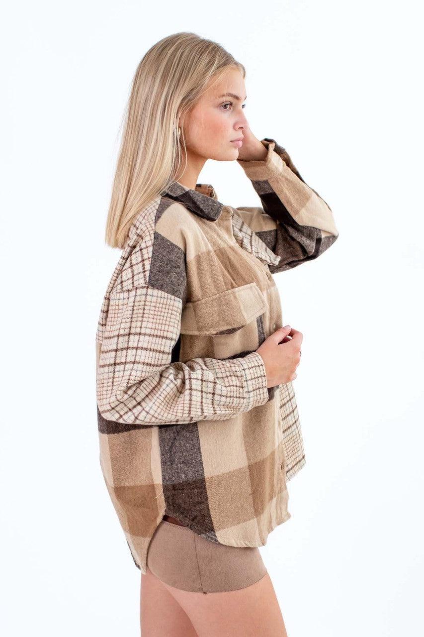 Brown Spliced Plaid Shacket Product Image