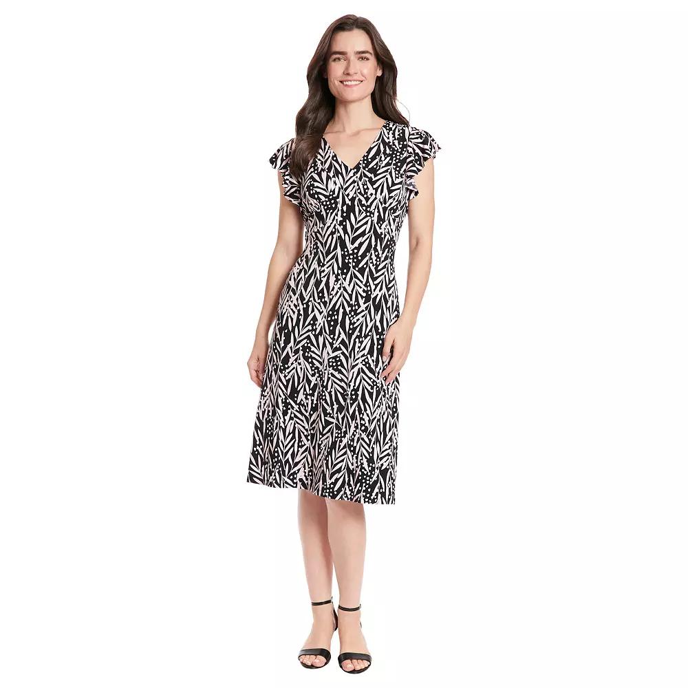 Women's London Times Ruffle Sleeve Print Midi Dress, Size: 12, Black Blush Product Image