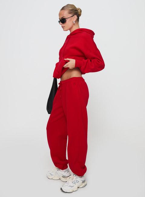 Dream Fleece Ankle Cuff Sweatpants Red Product Image