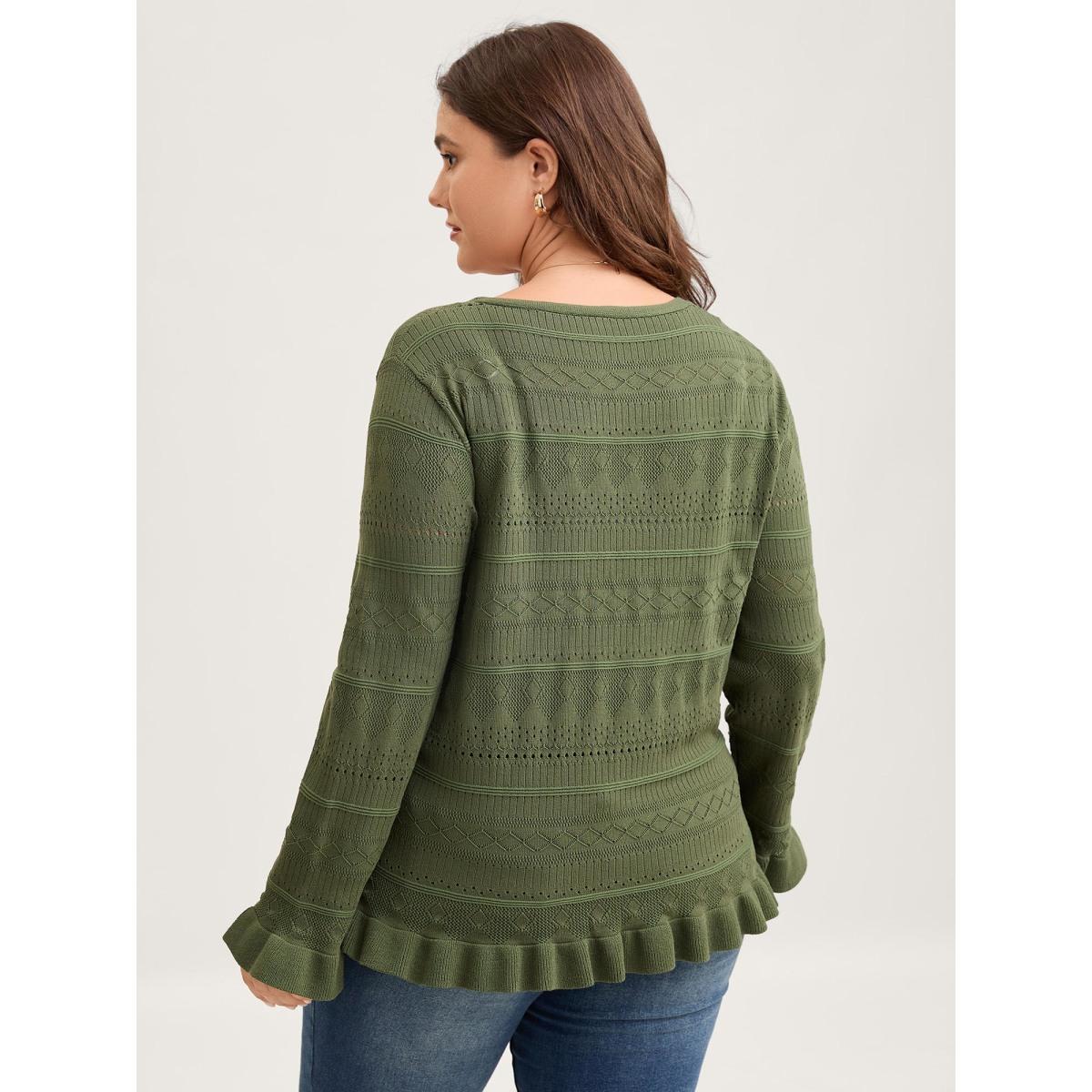 Plus Size Ruffled Hem Front Tie Textured Lightweight Cardigan ArmyGreen Women Timeless Loose Long Sleeve Elegant Cardigans BloomChic 28/5X Product Image