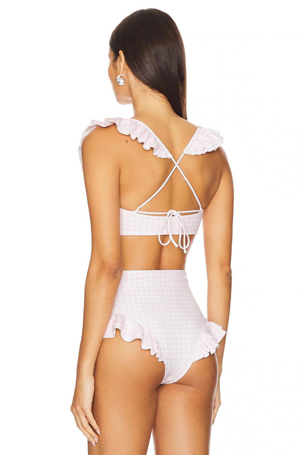 The Pink Gingham Ruffle Bikini Top Product Image