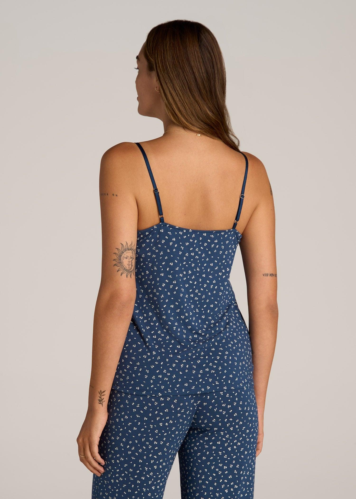 Lace Camisole Tank Top for Tall Women in Blue Ditsy Floral Print Female Product Image