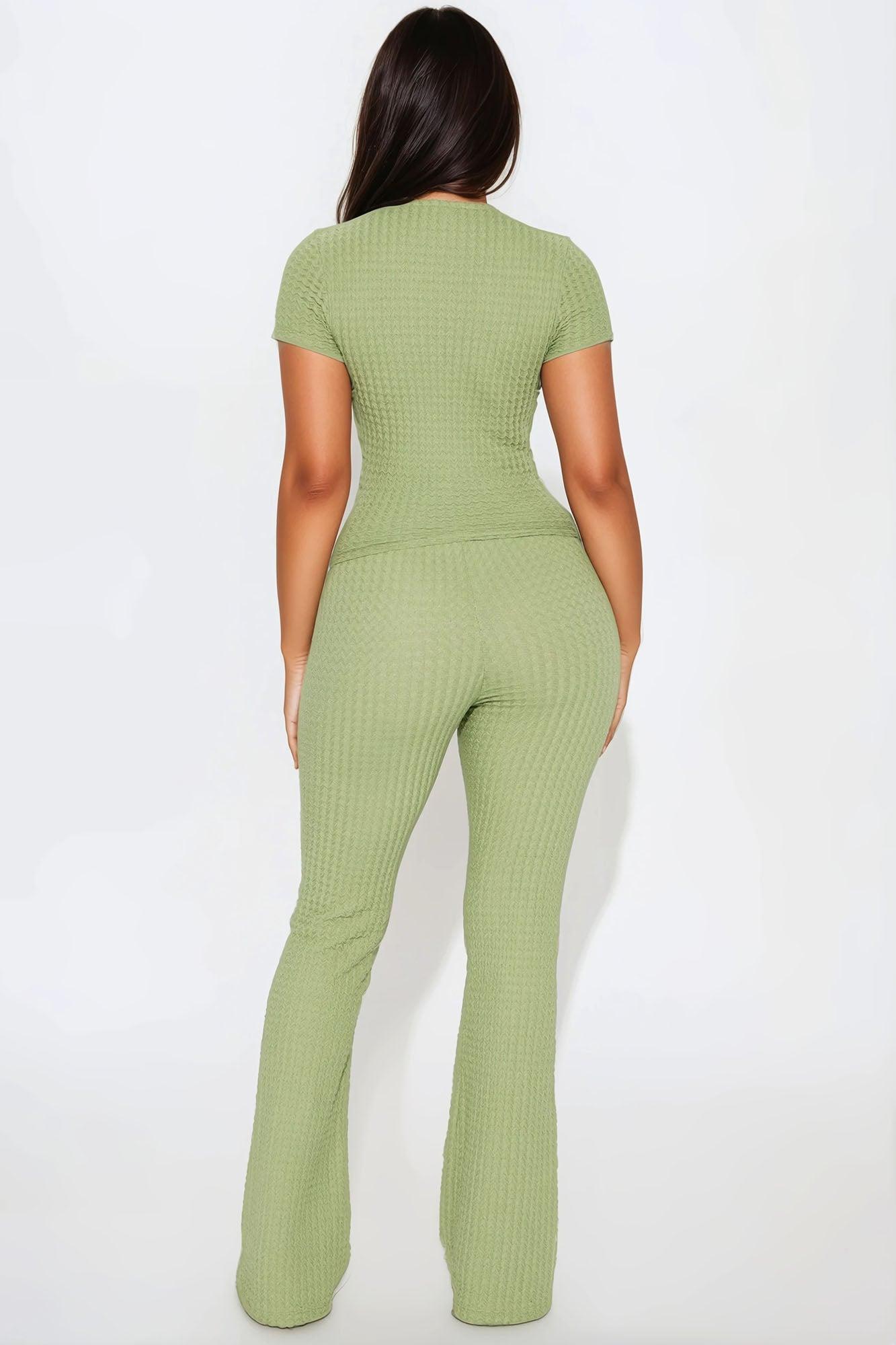 The Karina Textured Pant Set - Sage Product Image