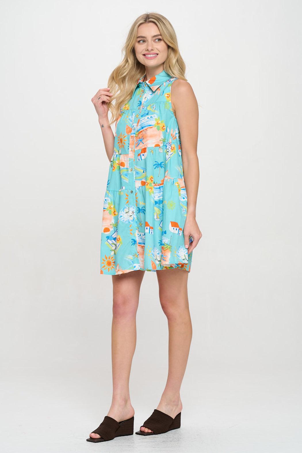 Azure Escape Button Down Shirt Dress Product Image