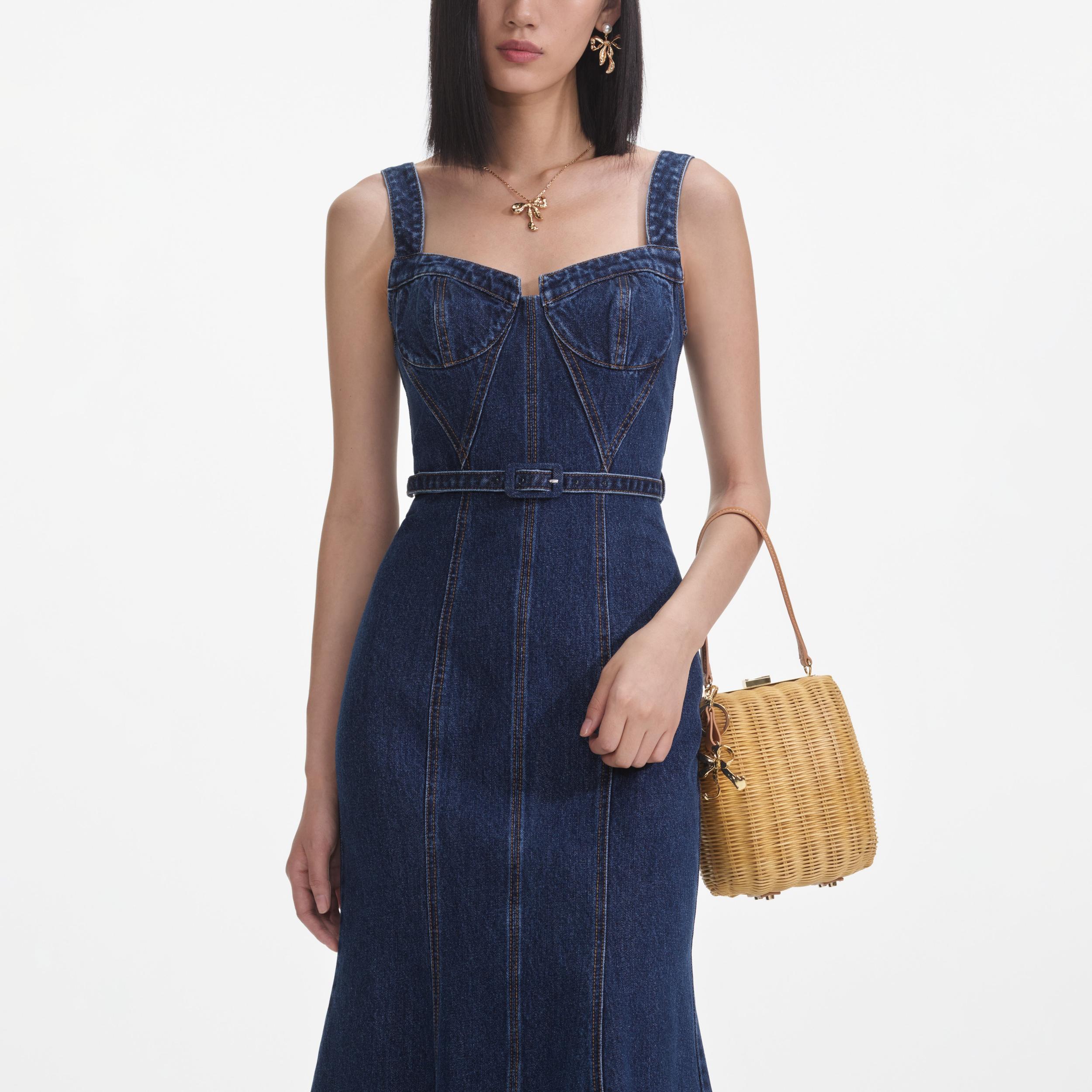 Denim Sweetheart Midi Dress Product Image