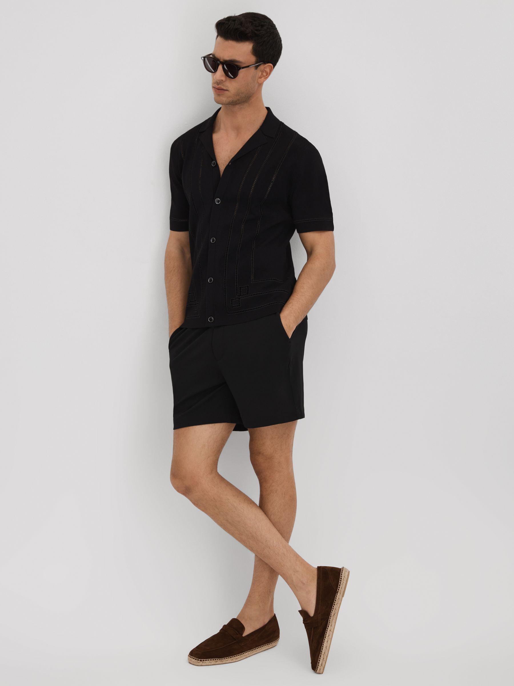 Textured Drawstring Shorts in Black Product Image