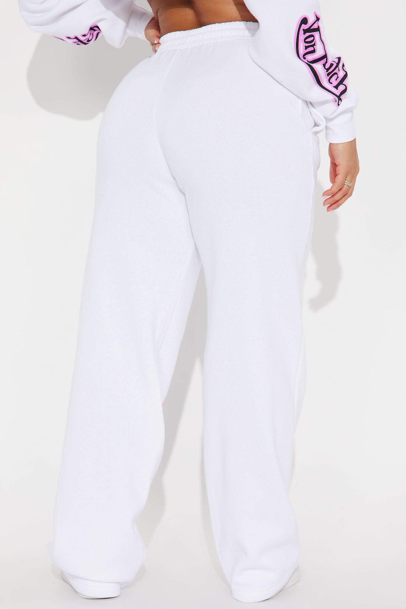 Von Dutch Graffiti Wide Leg Pant - White/Pink Product Image