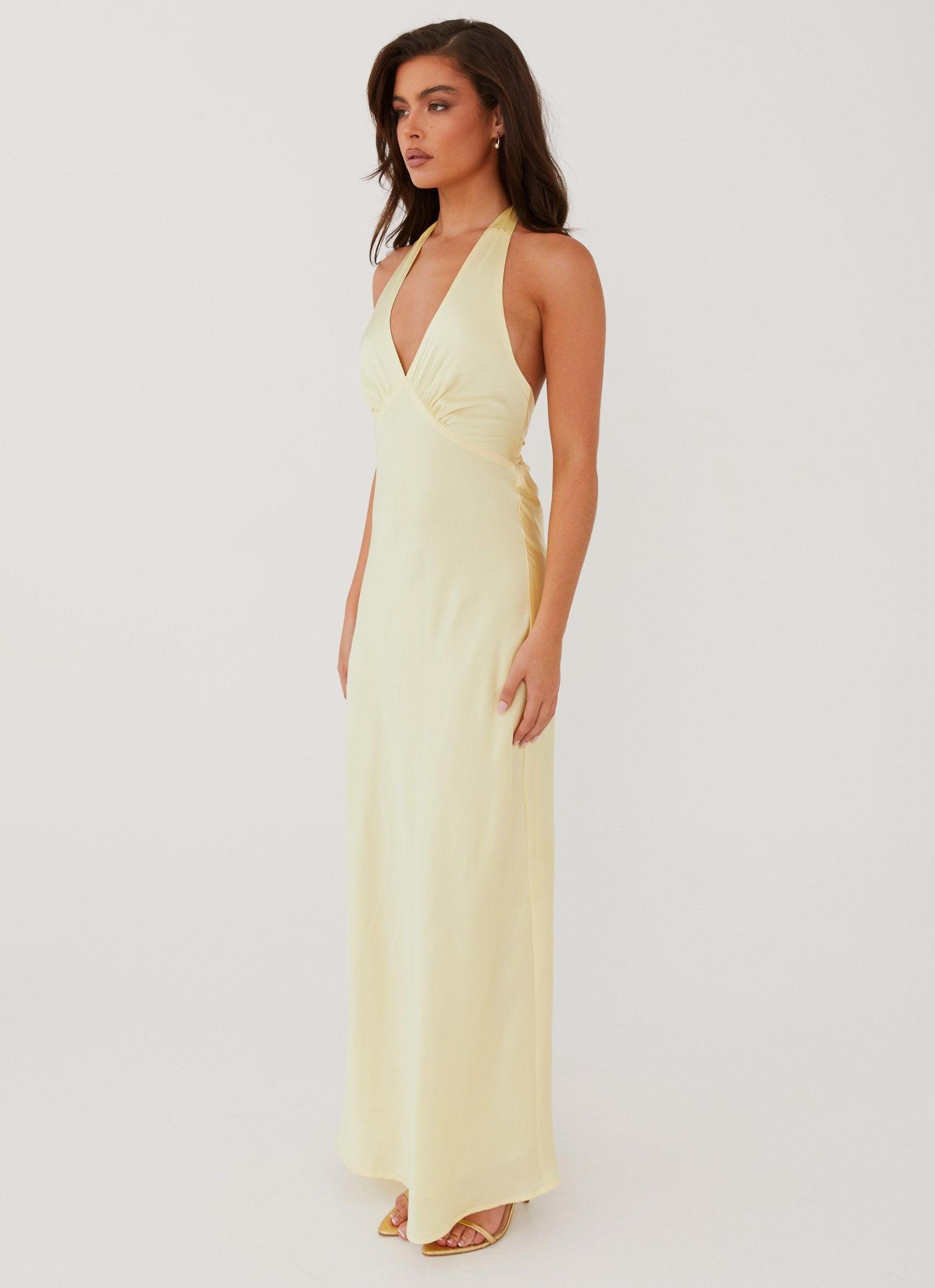 Heavy Hearted Satin Maxi Dress - Lemon Product Image