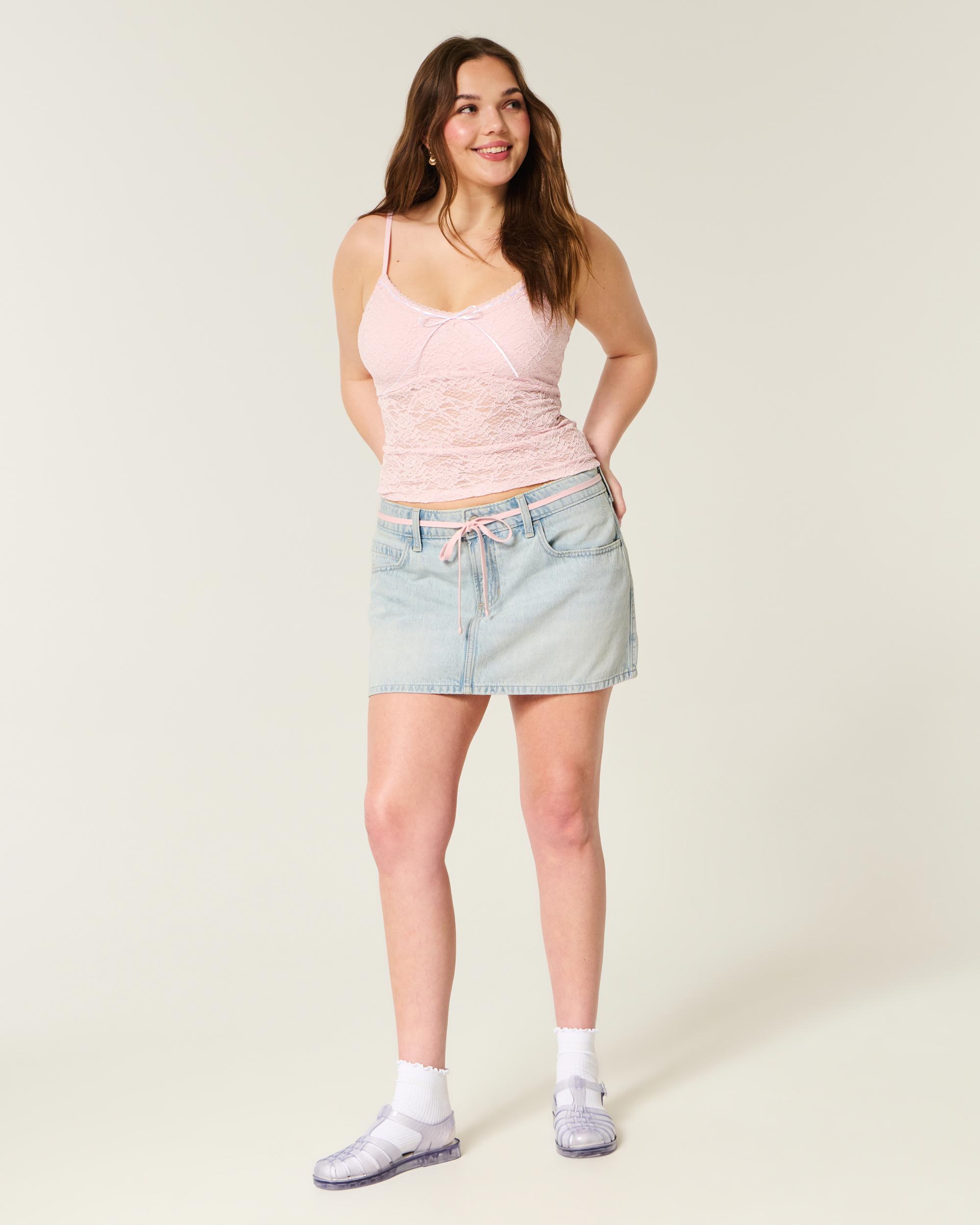 Low-Rise Pink Denim Mini Skort Product Image