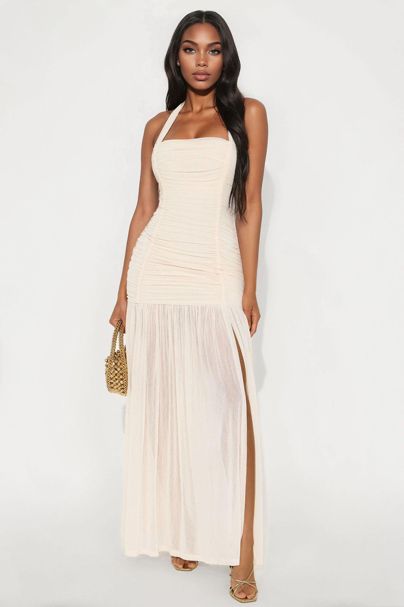 Brenda Halter Mesh Maxi Dress - Ivory Female Product Image