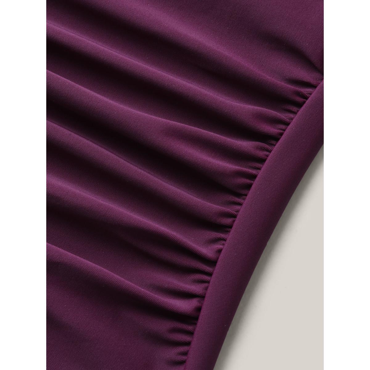 Plus Size Color Block Layered One-Piece Swimsuit Women's Swimwear Deeppurple Beach Gathered Curve Bathing Suits High stretch One Pieces BloomChic 30/6X Product Image