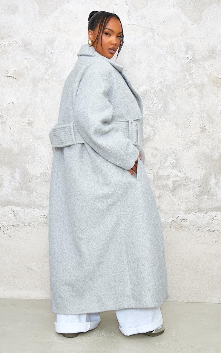 Plus Charcoal Wool Look Belted Maxi Coat Product Image