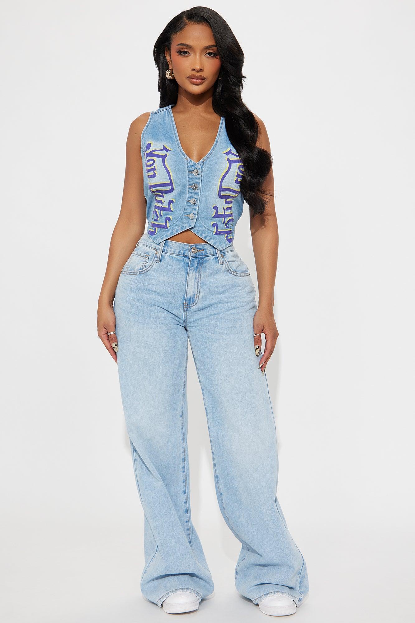 Von Dutch Eyeball Patchwork Denim Vest - Medium Wash Female Product Image