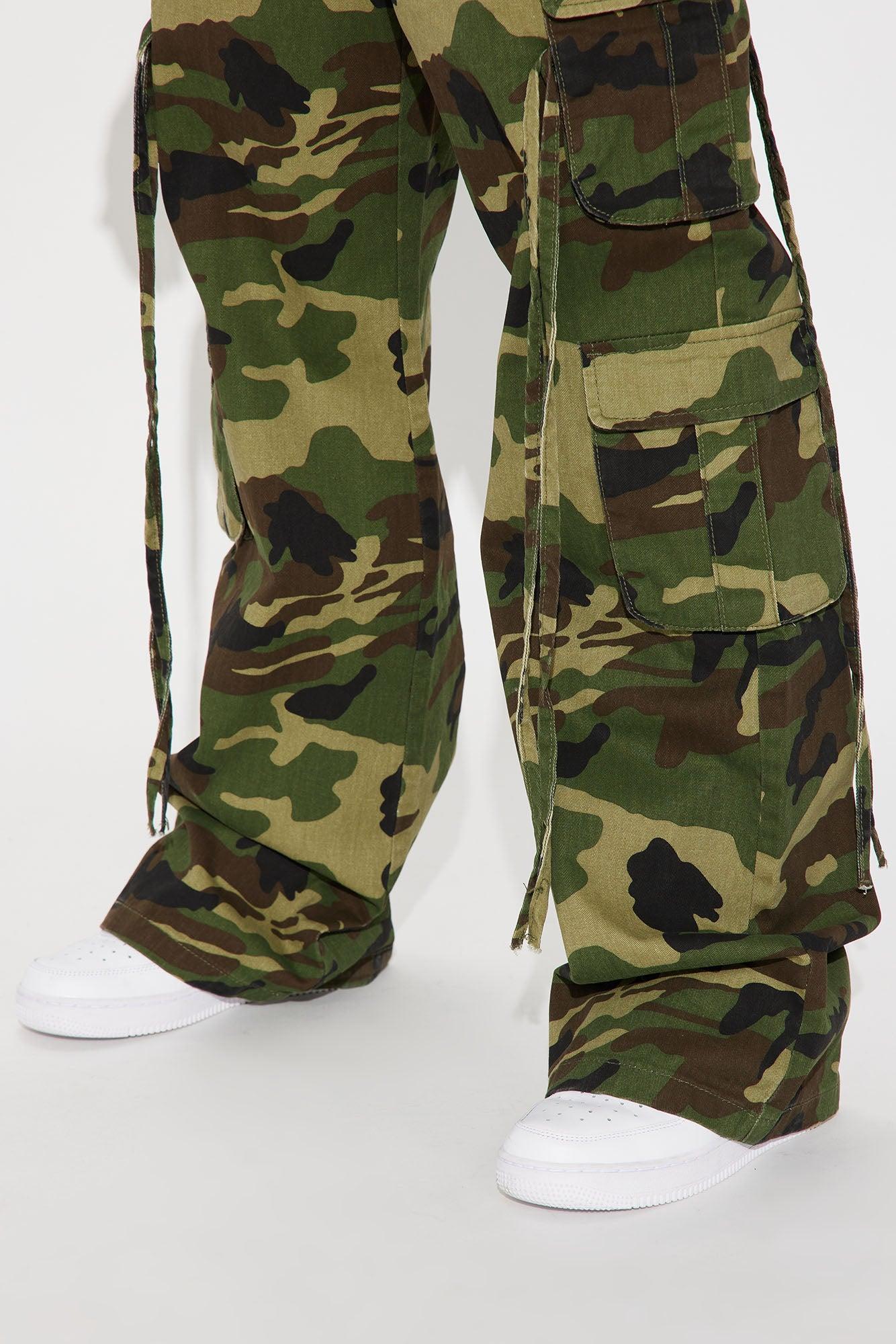 Golden Hour Wide Leg Camo Cargo Pant - Olive/combo Product Image