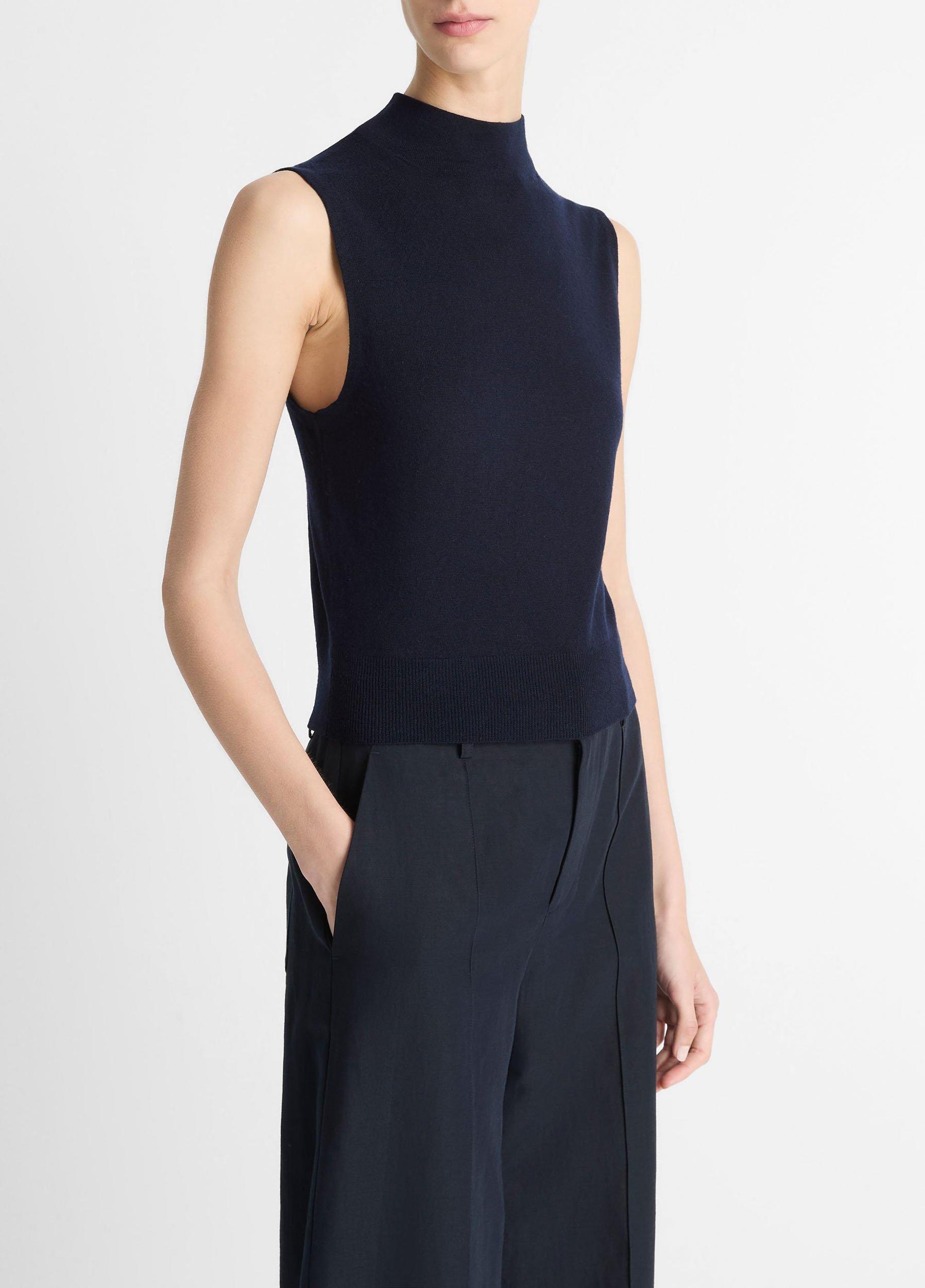 Wool-Blend Sleeveless Mock-Neck Sweater Product Image