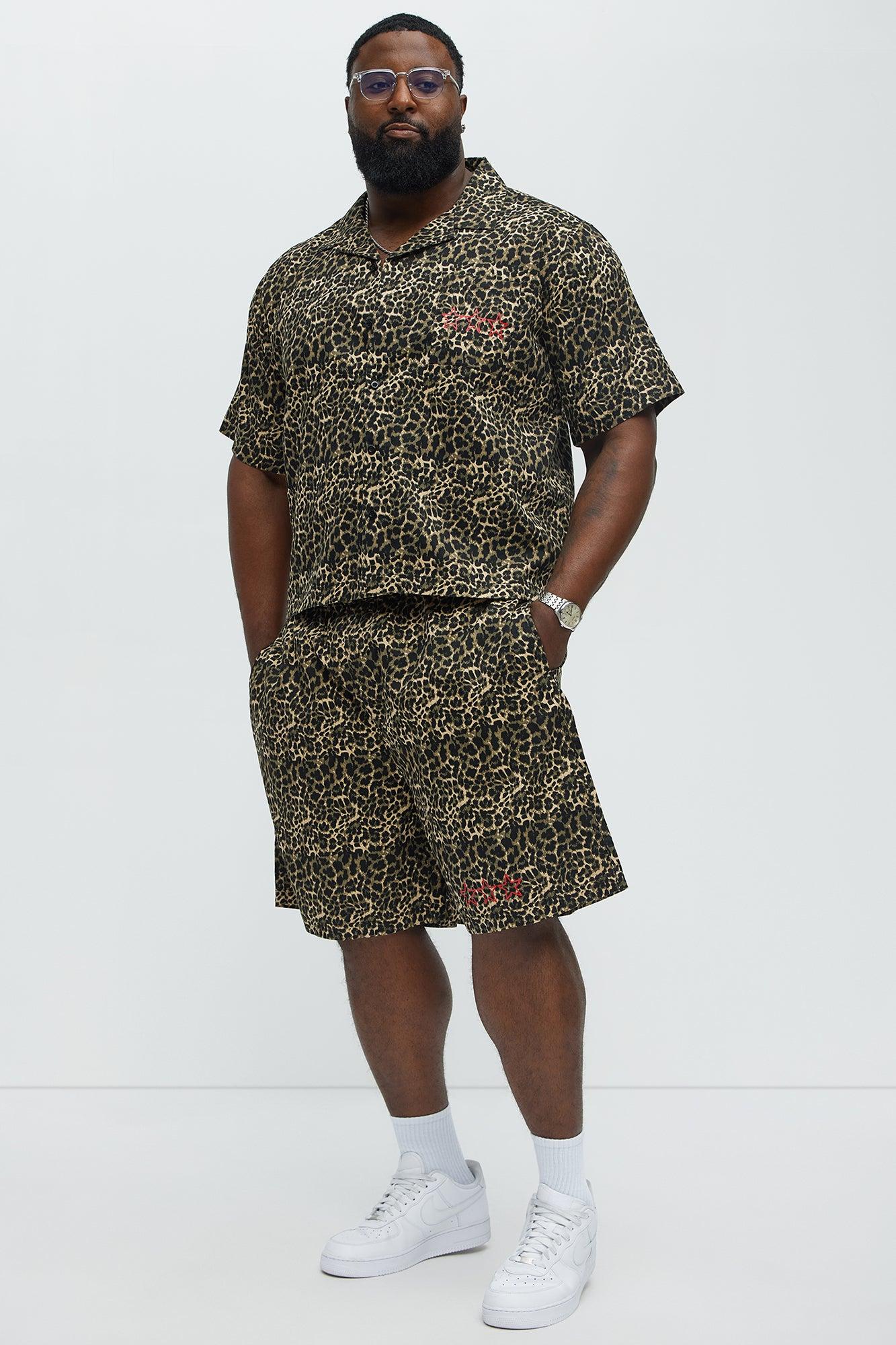 Cheetah Star Cropped Animal Print Button Up Shirt - Brown Combo Product Image